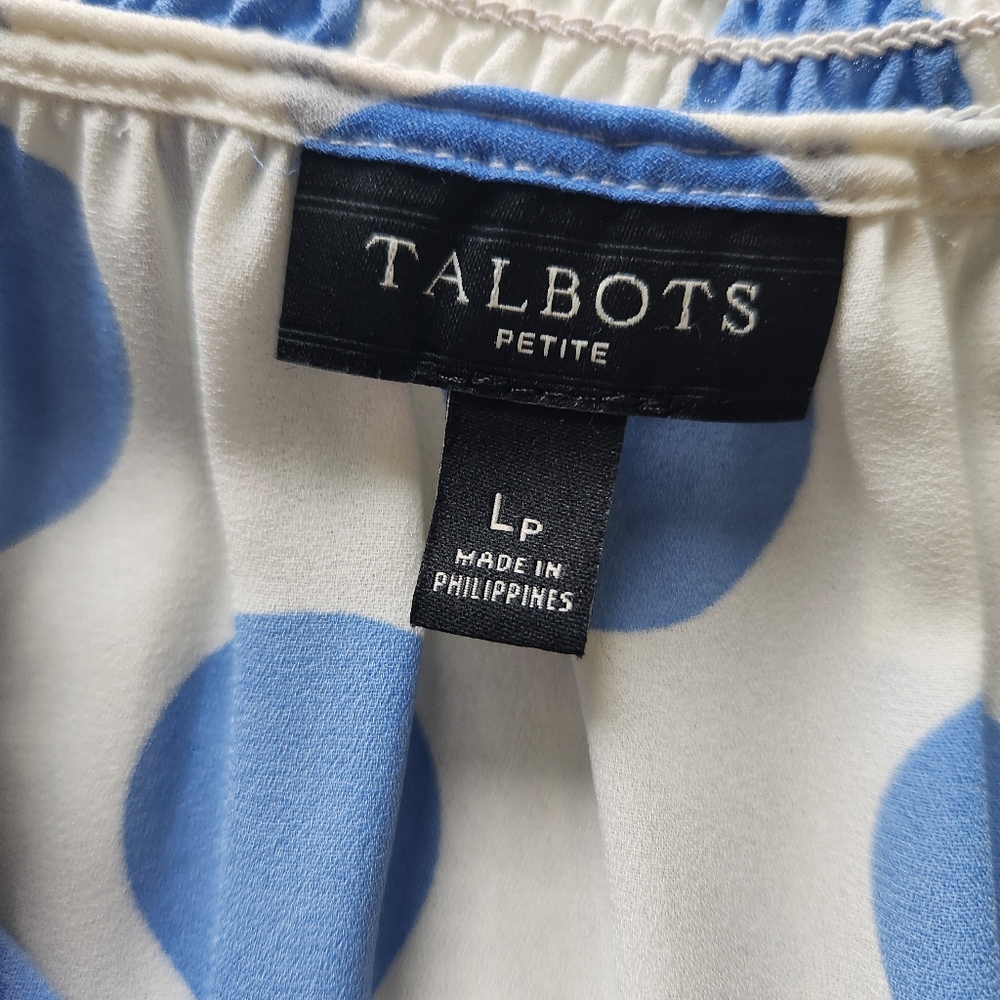Women's Talbots Sleeveless Blouse White with Blue Polka Dots Size LP - Picture 3 of 4